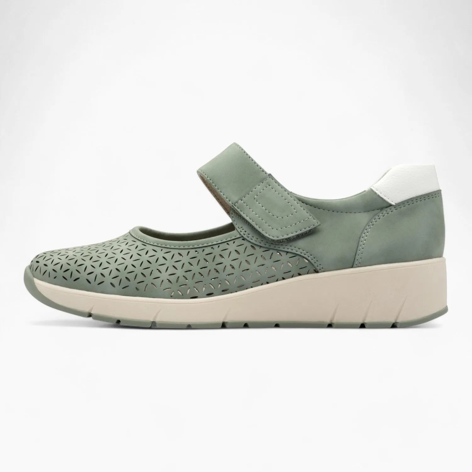 Jana Softline Sage Green Low-Cut Shoe – Wide Fit & Airy Laser Cut Design - Leavys Shoes