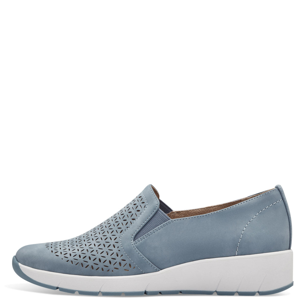 Front view of Jana Dusty Blue Slip-On with white sole.
