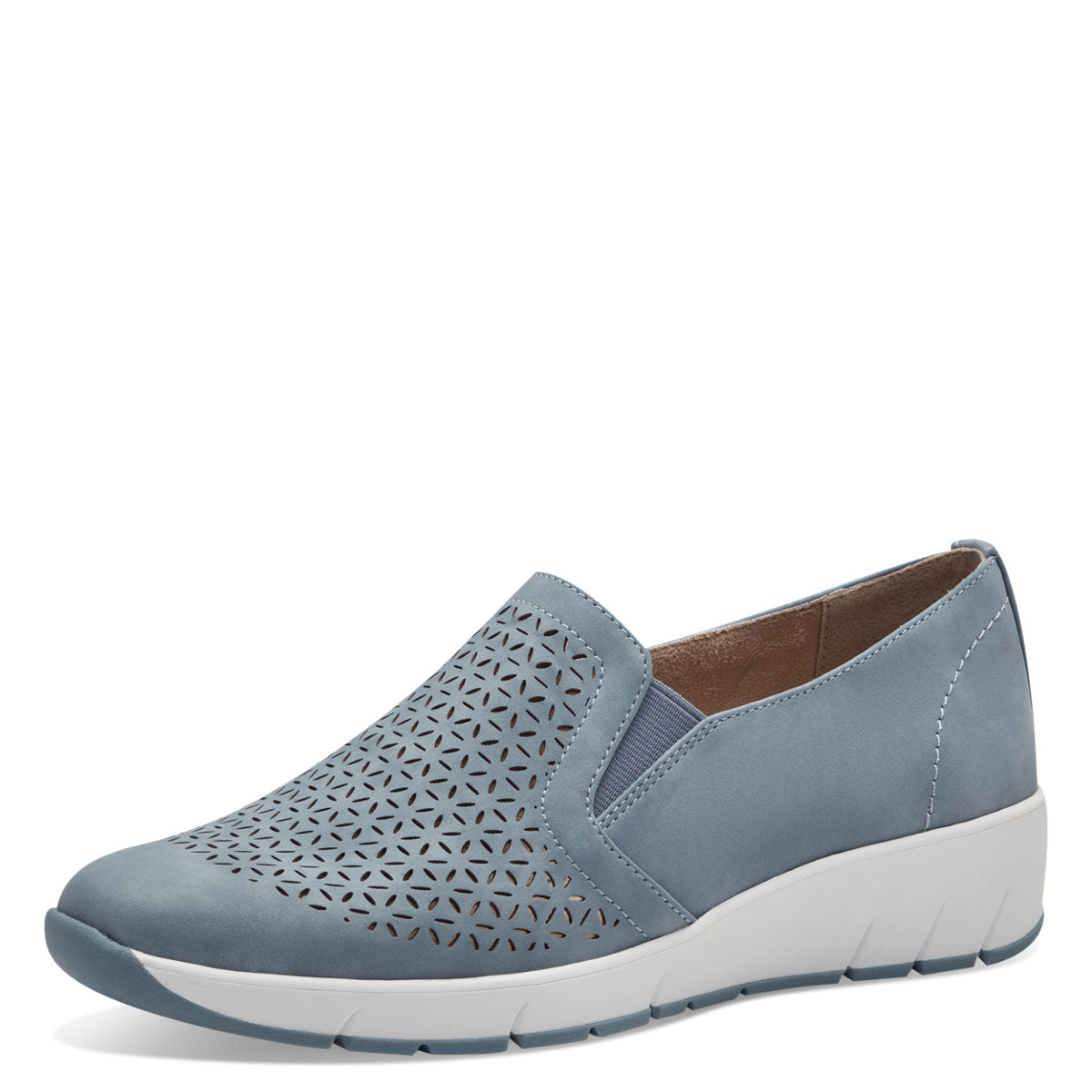 Front view of Jana Dusty Blue Slip-On with white sole.
