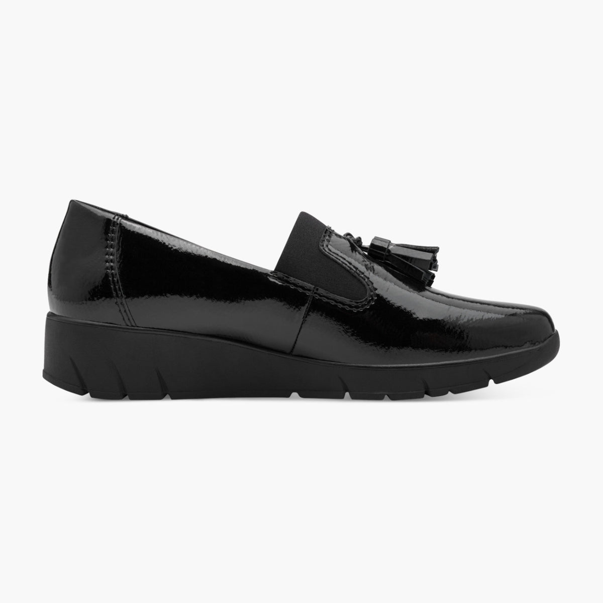 Jana Black Patent Vegan Slip-On Loafer with Tassels - Leavys Shoes