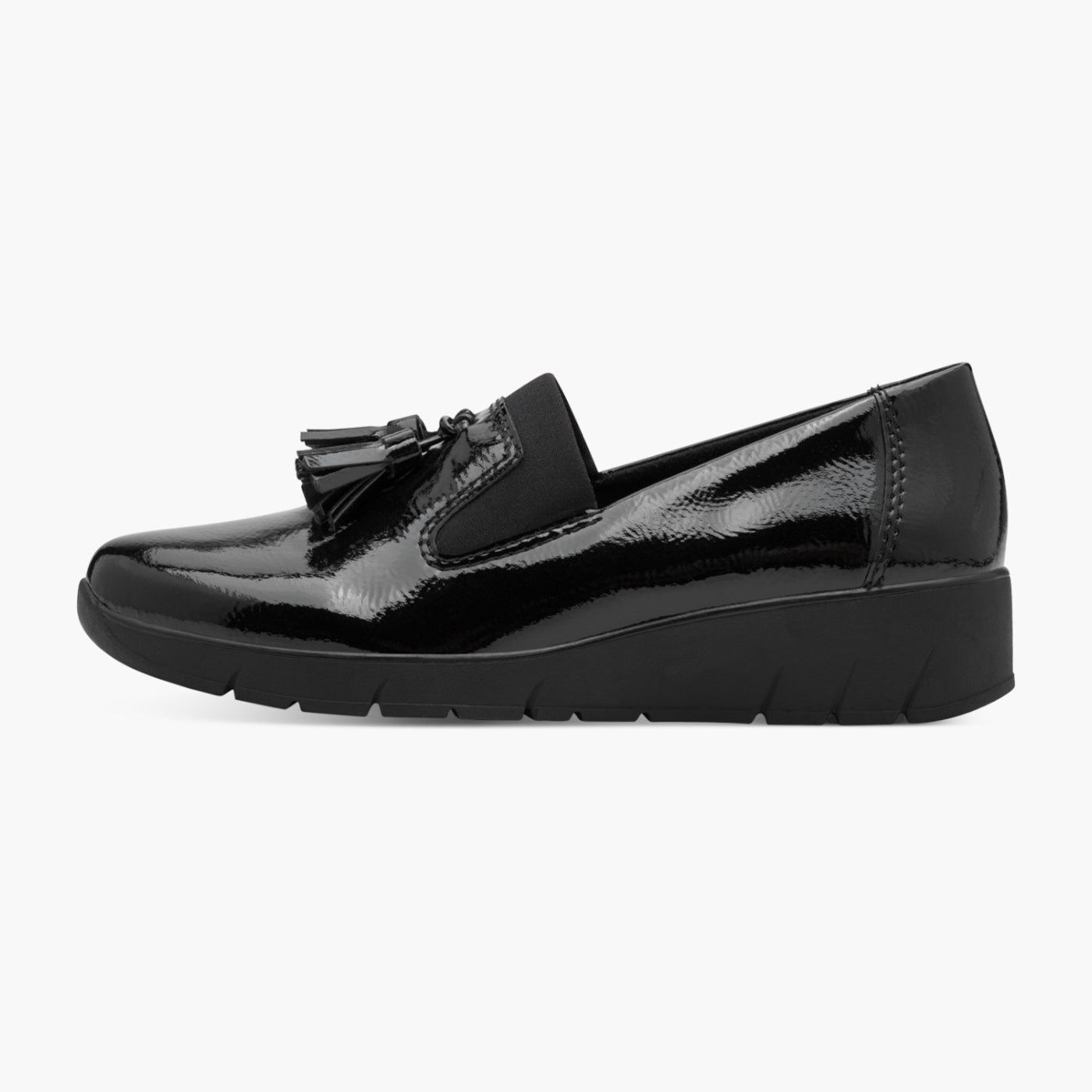 Jana Black Patent Vegan Slip-On Loafer with Tassels - Leavys Shoes