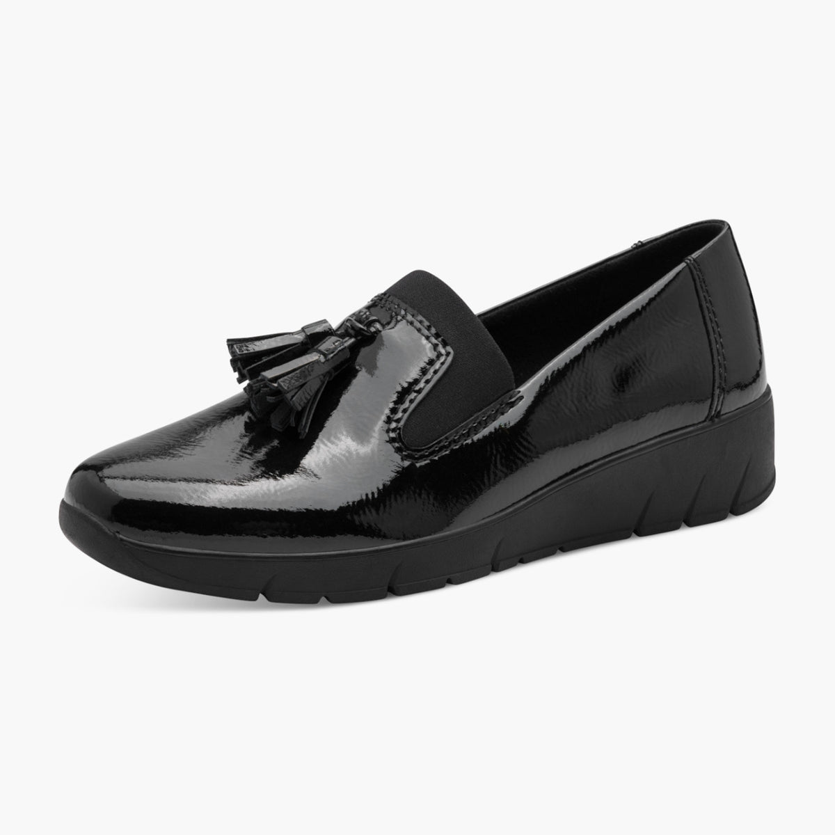 Jana Black Patent Vegan Slip-On Loafer with Tassels - Leavys Shoes