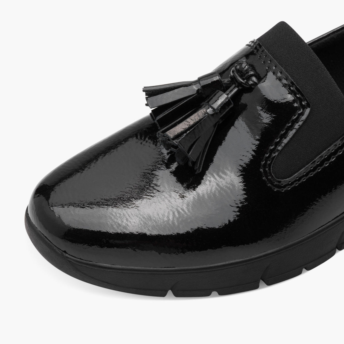 Jana Black Patent Vegan Slip-On Loafer with Tassels - Leavys Shoes