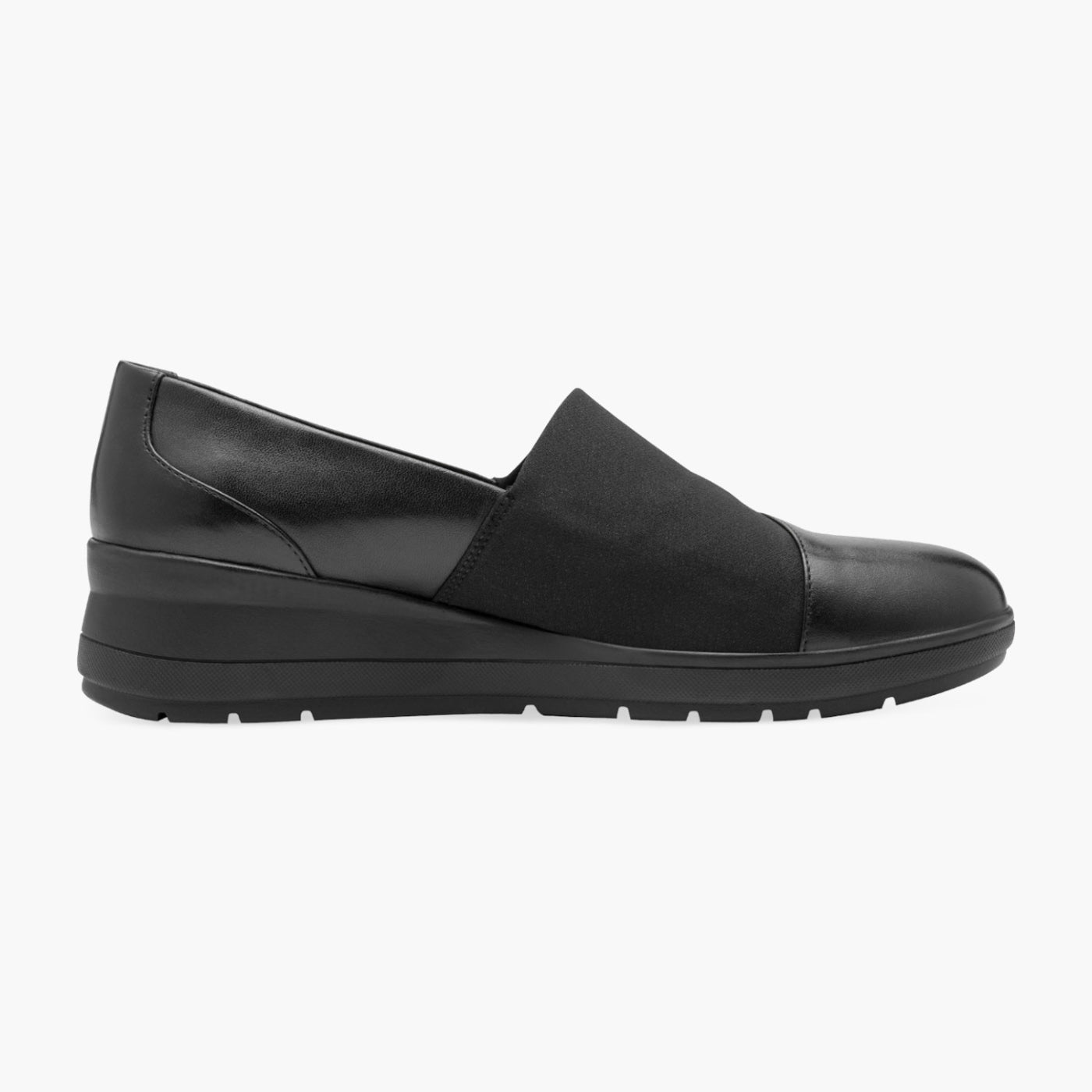 Jana Black Leather Textile Slip-On Wedge Shoe - Leavys Shoes