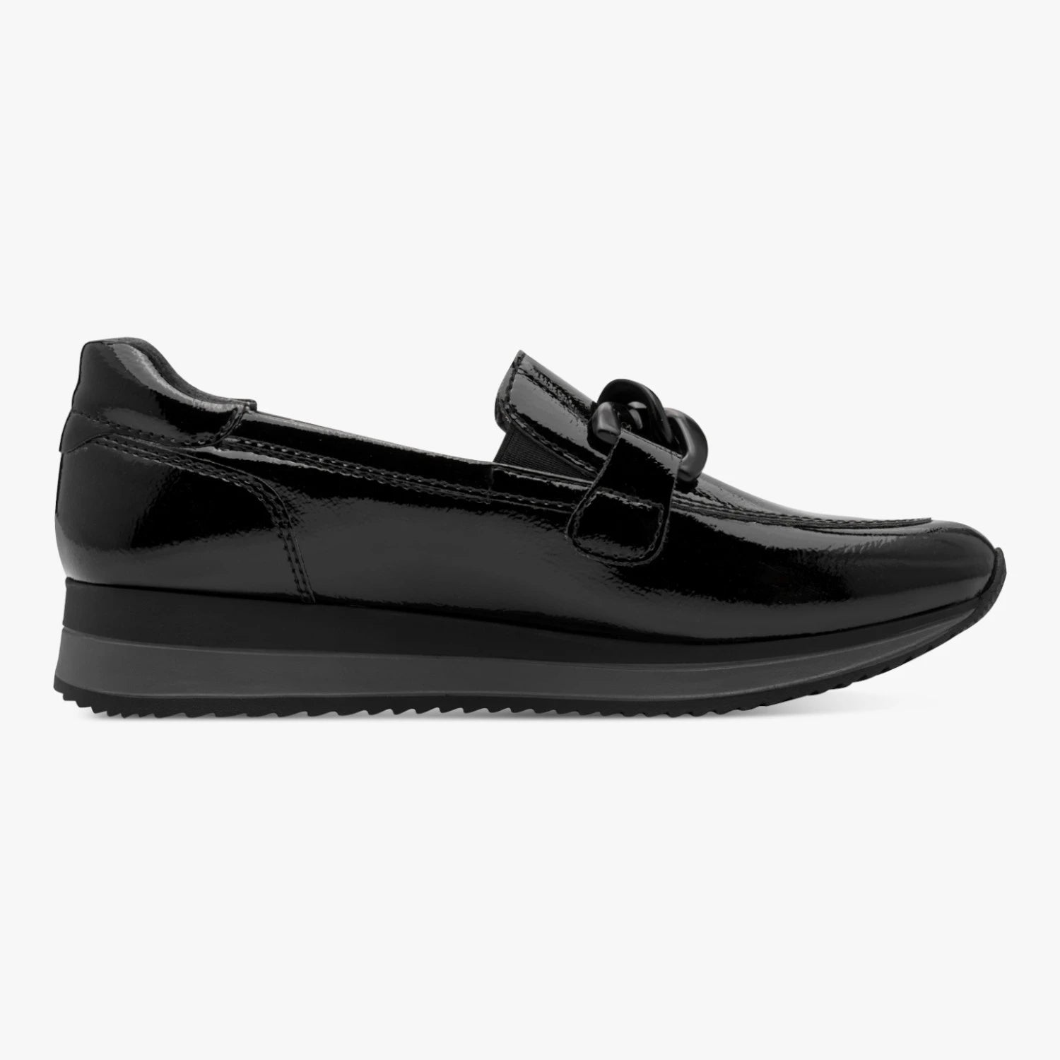 Jana Black Patent Wide Fit Chain Wedge Loafers