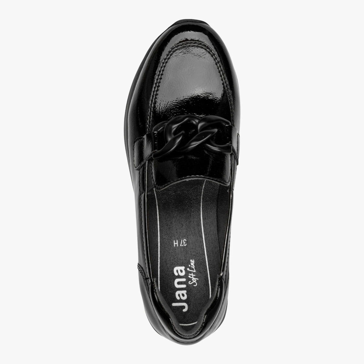 Jana Black Patent Wide Fit Chain Wedge Loafers