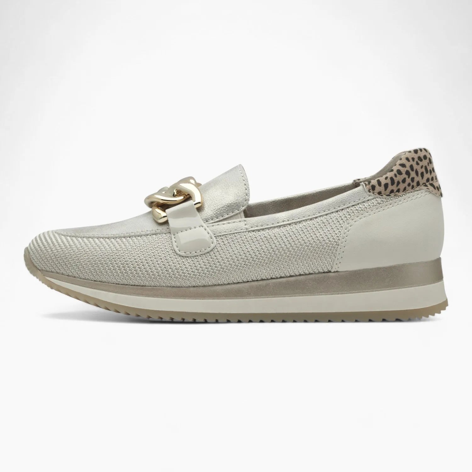 Jana Softline Beige Loafer-Wedge Hybrid – Wide Fit & Leopard Accent - Leavys Shoes