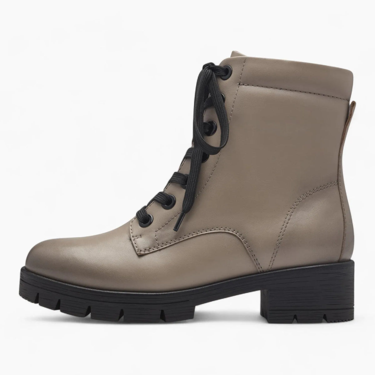 Jana Women&#39;s Taupe Lace-Up Ankle Boots with Black Sole - Leavys Shoes