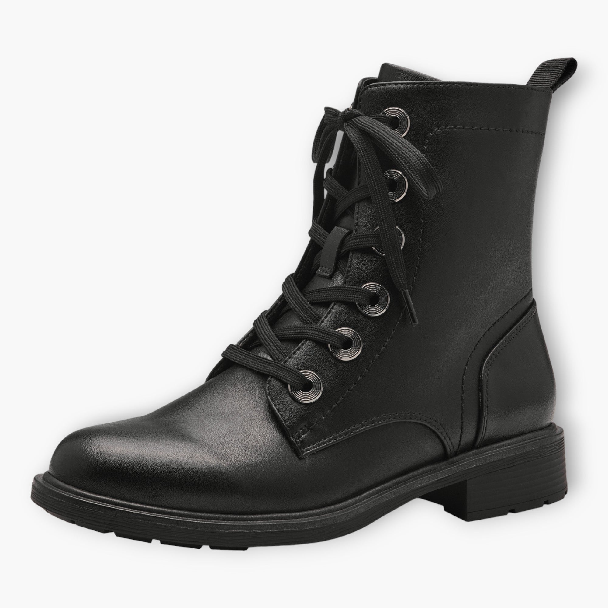 Black Women's Lace-Up Boots with Block Heel - Leavys Shoes