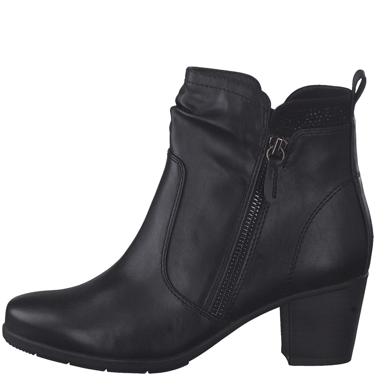 Front view of Jana Black Ankle Block Heel Boot.