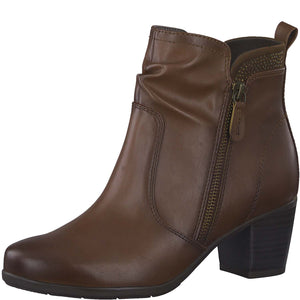 Angled view of Jana Cognac Ankle Boot with Block Heel.
