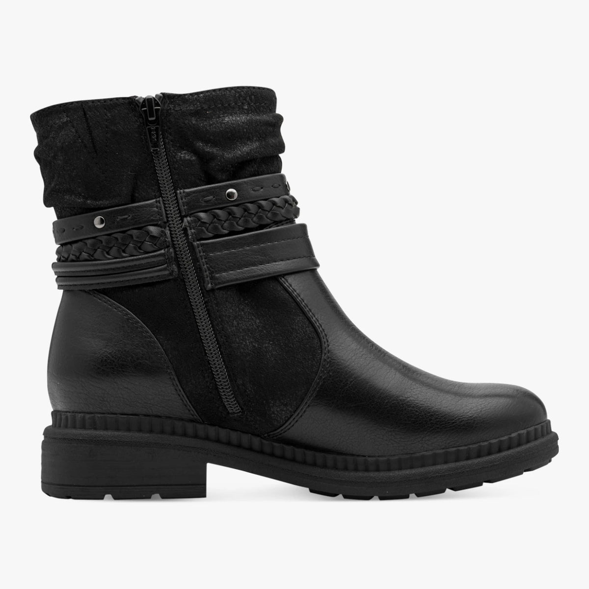Jana Black Wide Fit TEX Strap Ankle Boots