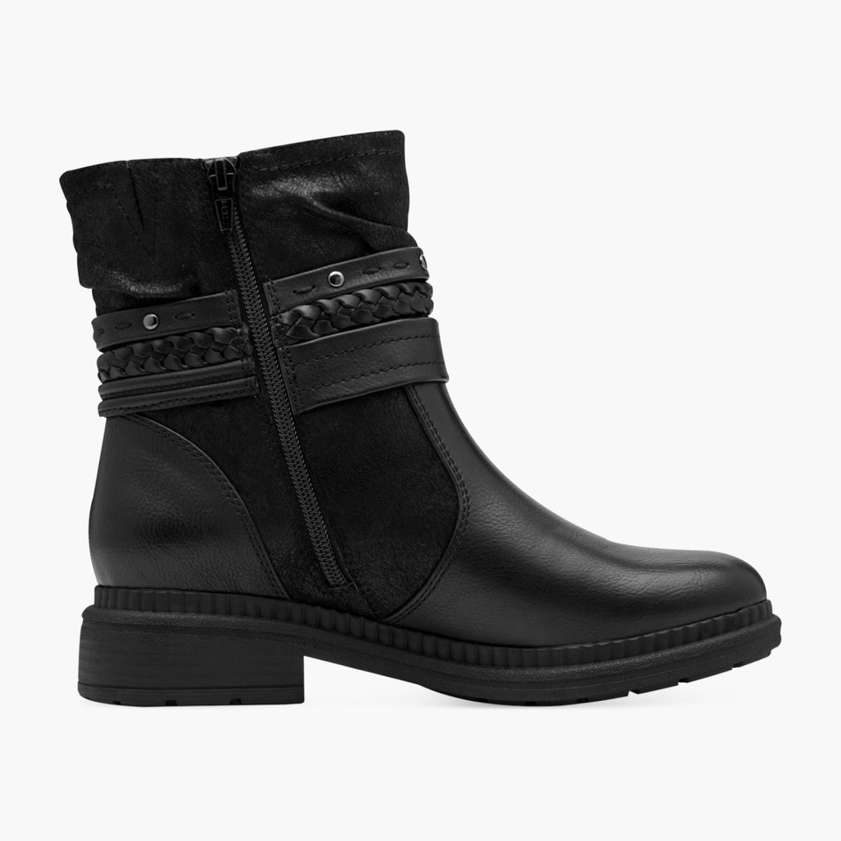 Jana TEX Black Vegan Boots with Decorative Straps - Leavys Shoes
