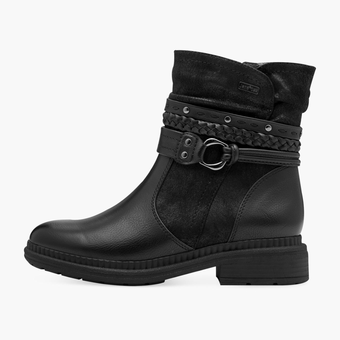 Jana TEX Black Vegan Boots with Decorative Straps - Leavys Shoes