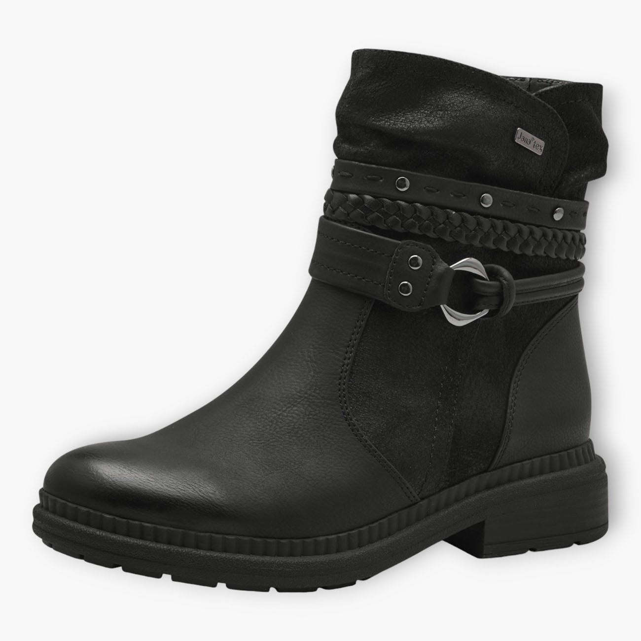 Jana Black Vegan Boots with Chunky Sole and Chain Detail