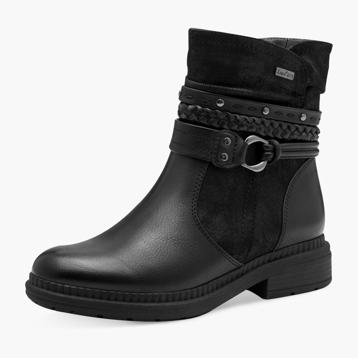 Jana TEX Black Vegan Boots with Decorative Straps - Leavys Shoes