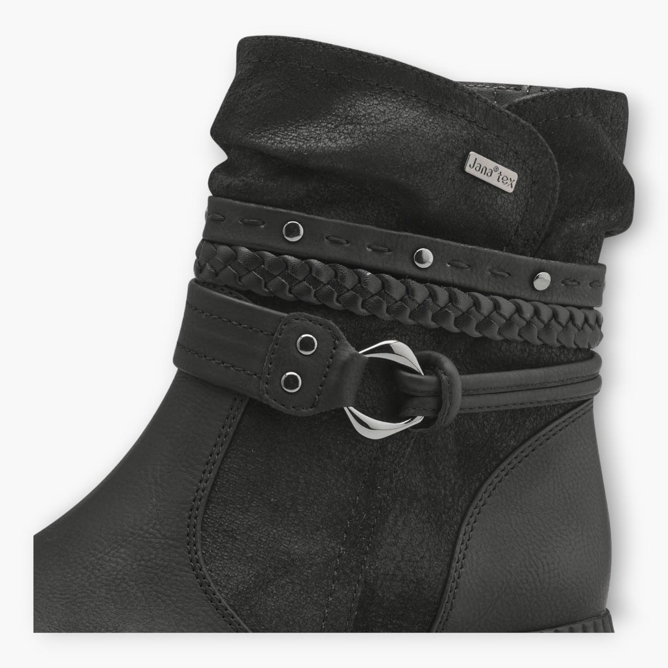 Jana Black Vegan Boots with Chunky Sole and Chain Detail