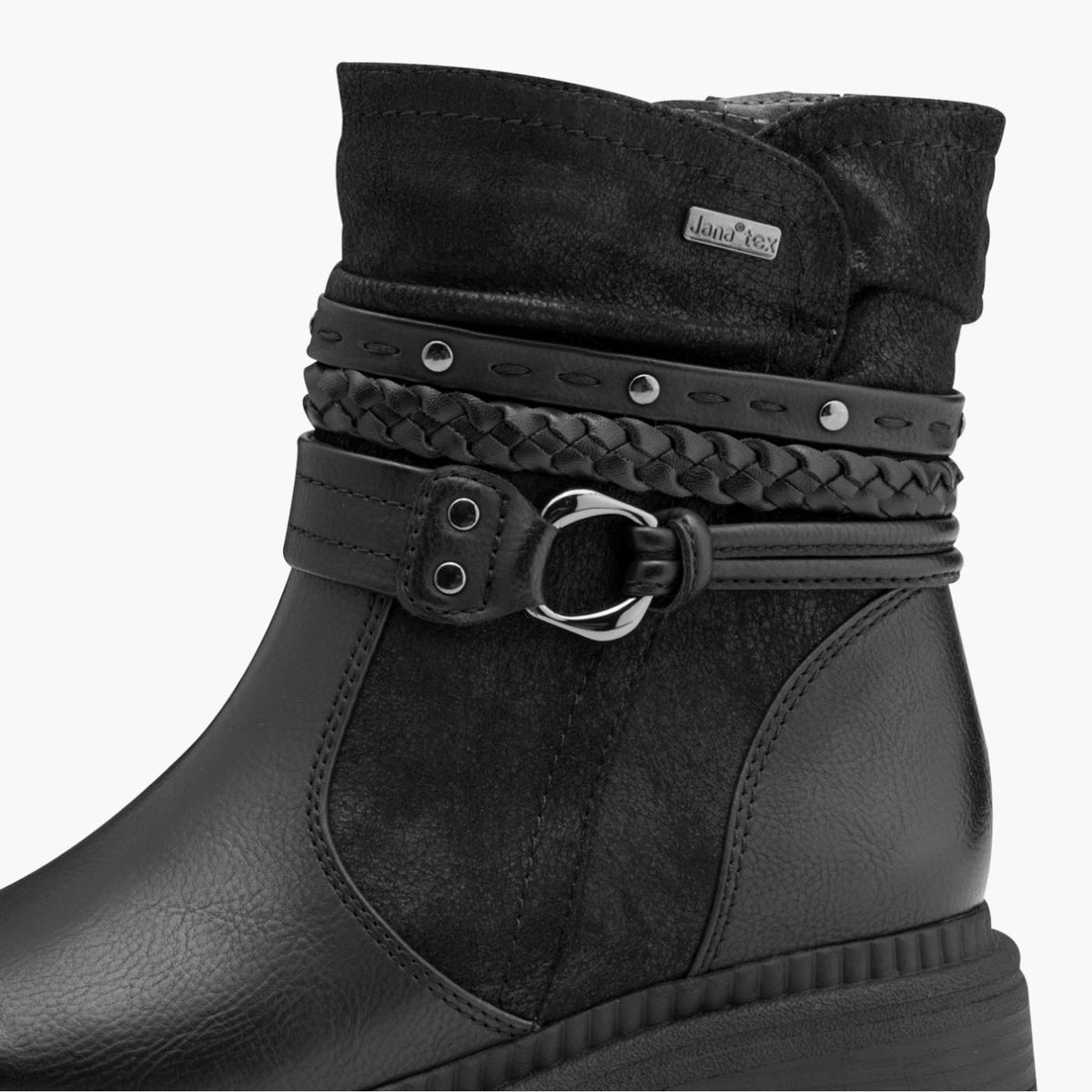 Jana TEX Black Vegan Boots with Decorative Straps - Leavys Shoes