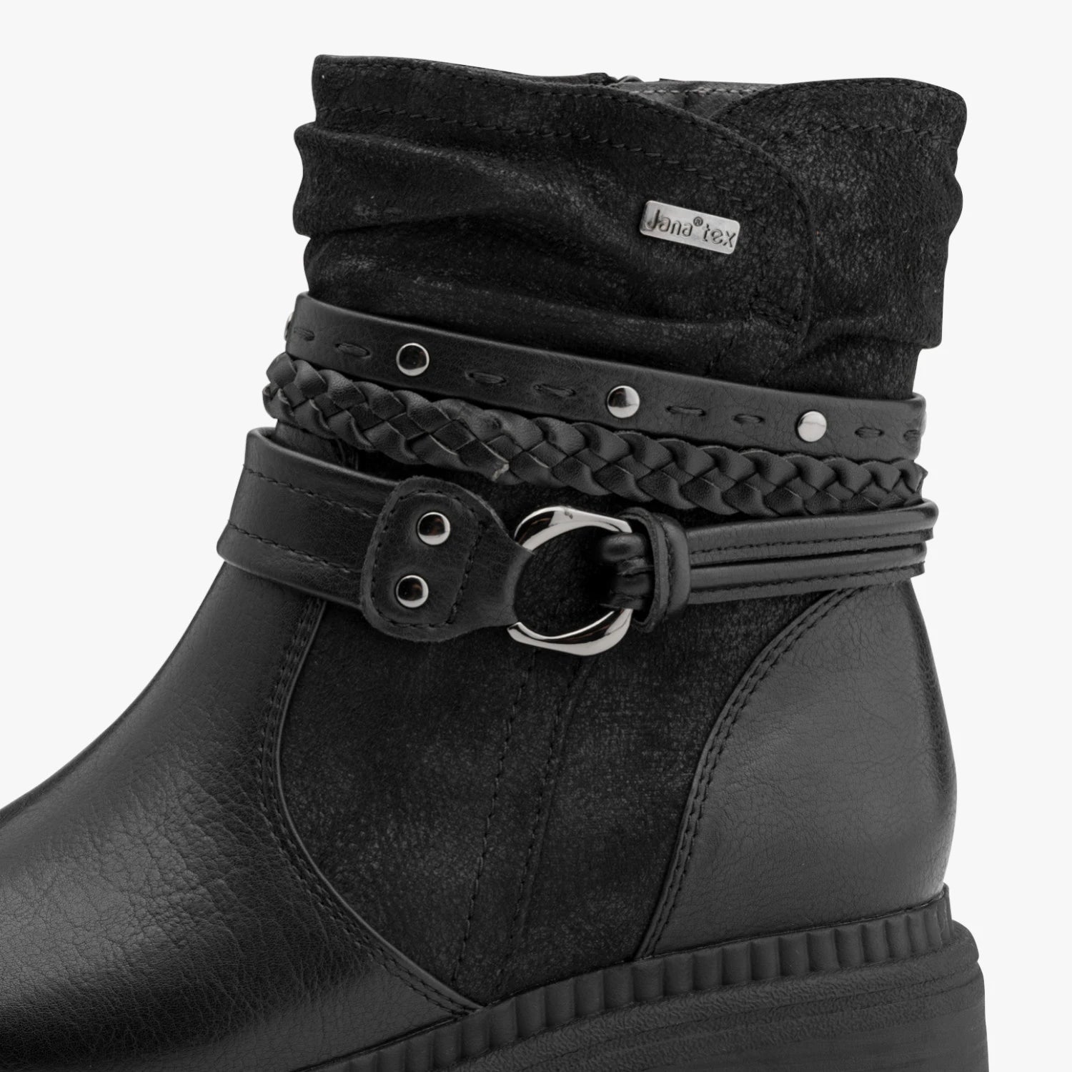 Jana Black Wide Fit TEX Strap Ankle Boots