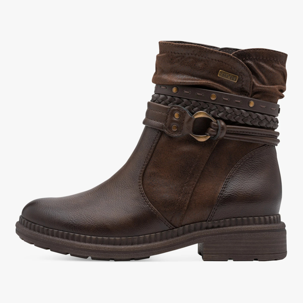 Jana Chocolate Brown Wide Fit TEX Strap Ankle Boots