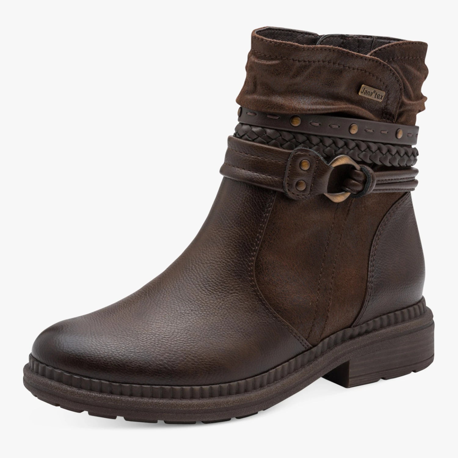 Jana Chocolate Brown Wide Fit TEX Strap Ankle Boots