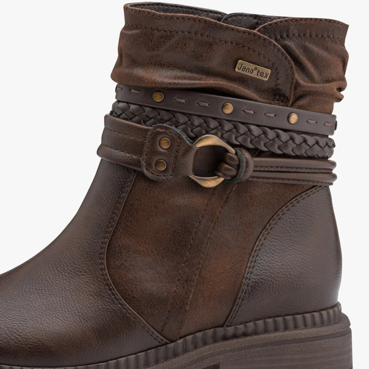 Jana Chocolate Brown Wide Fit TEX Strap Ankle Boots