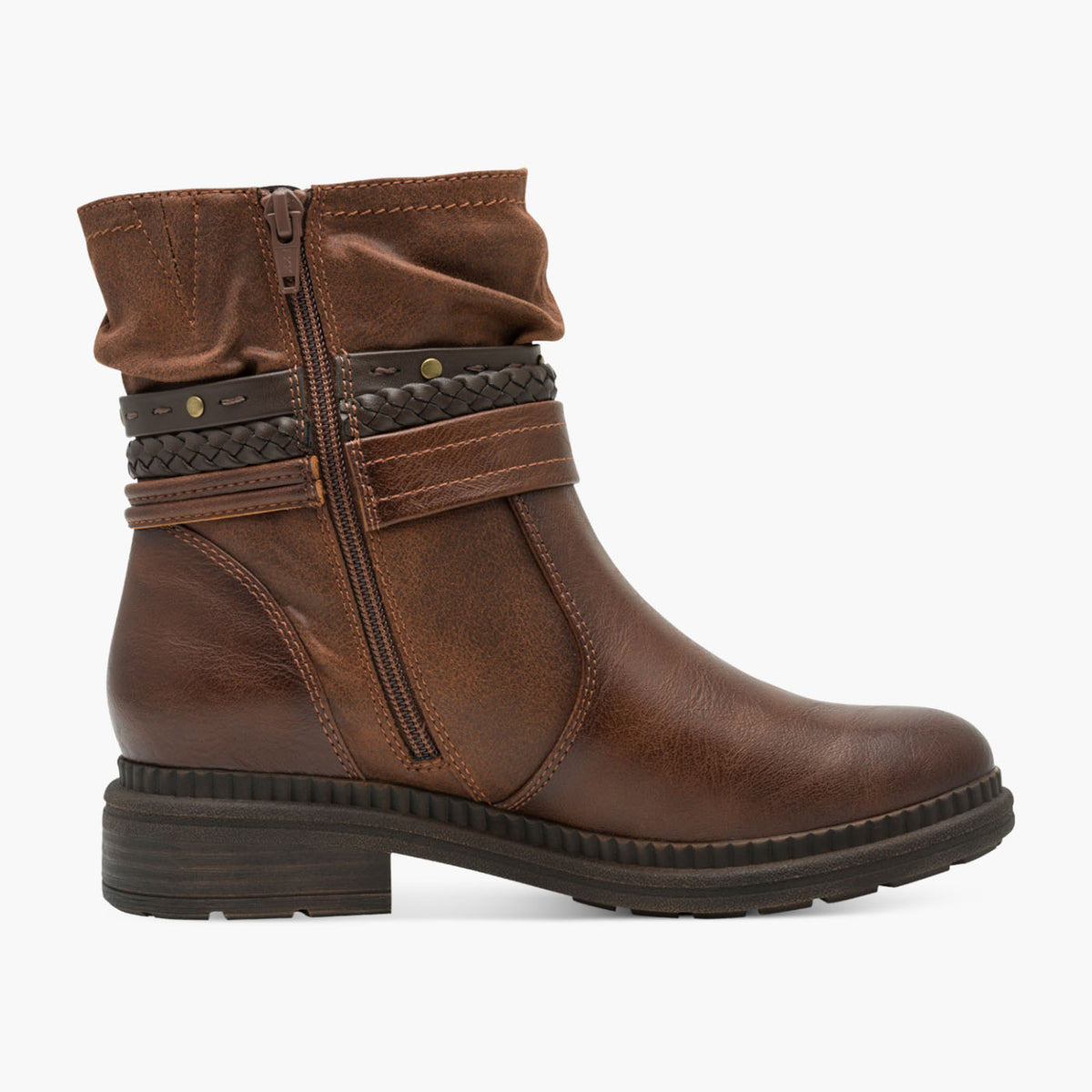 Jana TEX Vegan Brown Ankle Boots with Braided Strap Detail - Leavys Shoes