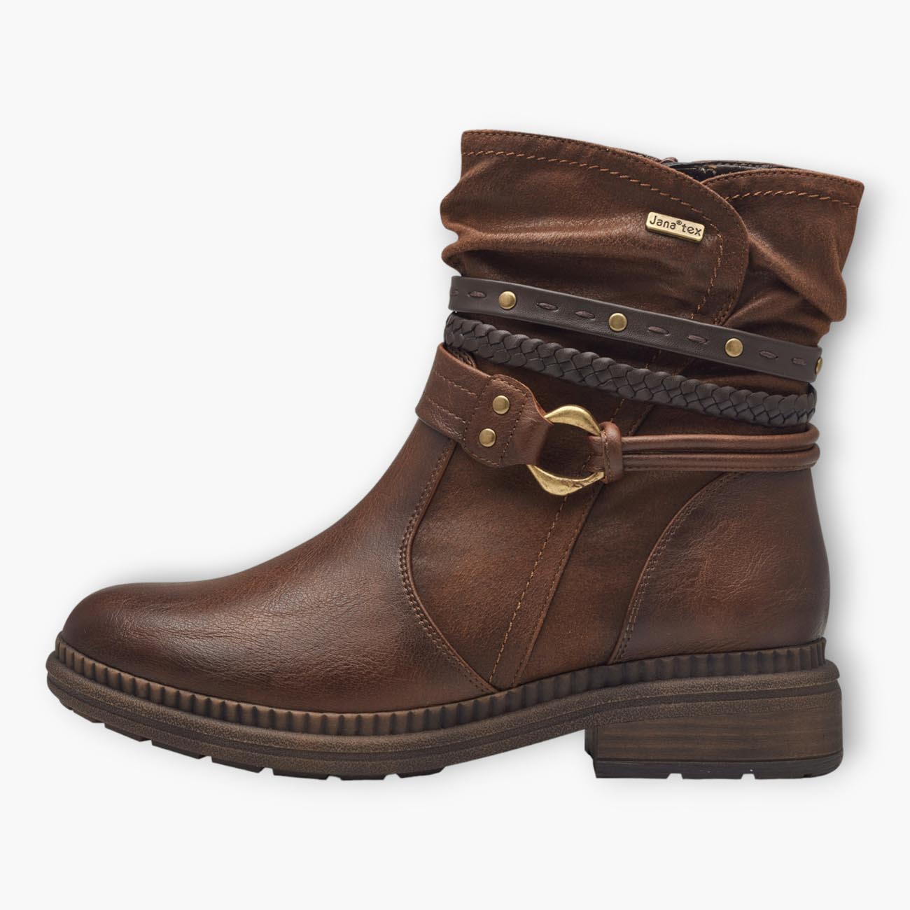 Jana Brown Vegan Boots with Chunky Sole and Chain Detail