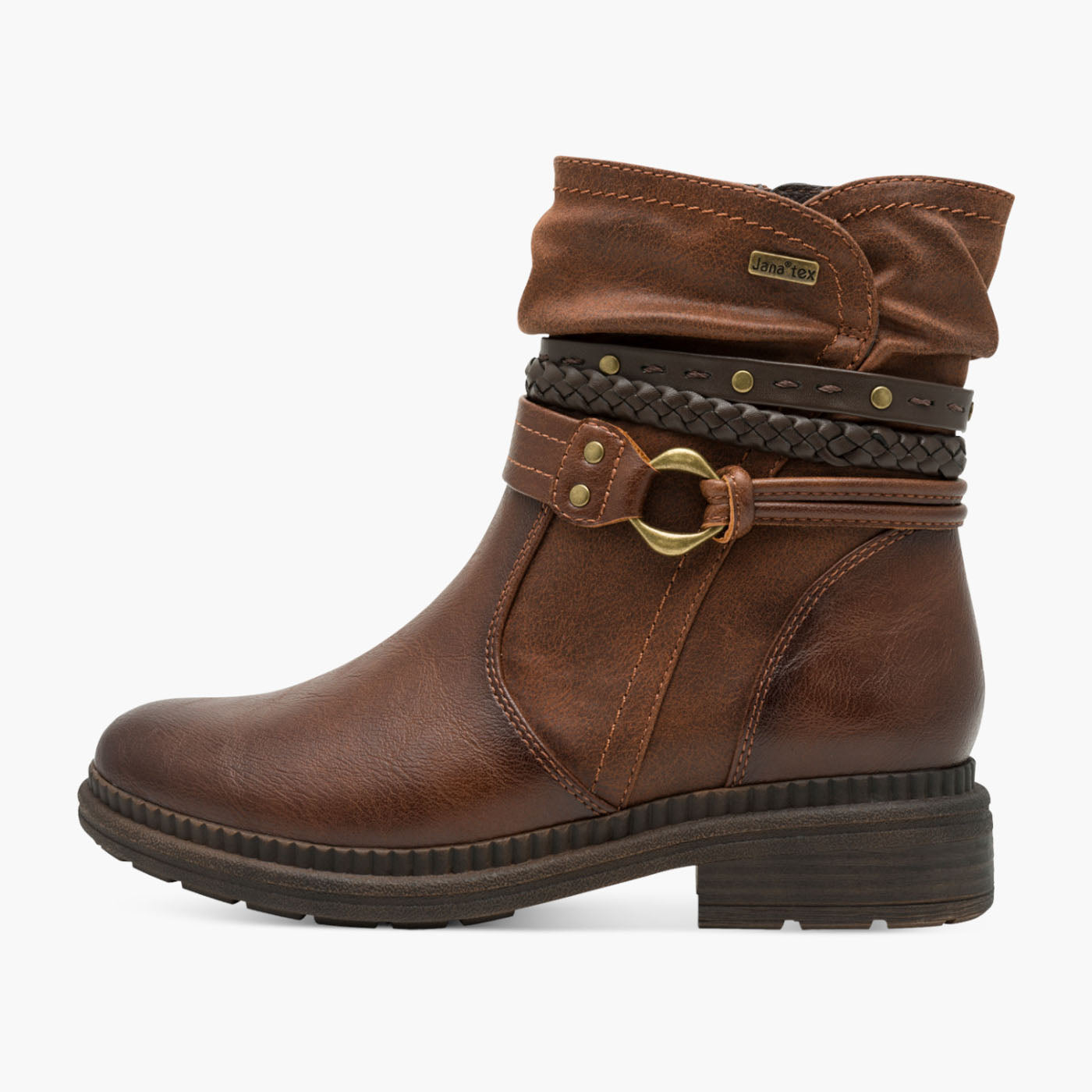Jana TEX Vegan Brown Ankle Boots with Braided Strap Detail - Leavys Shoes