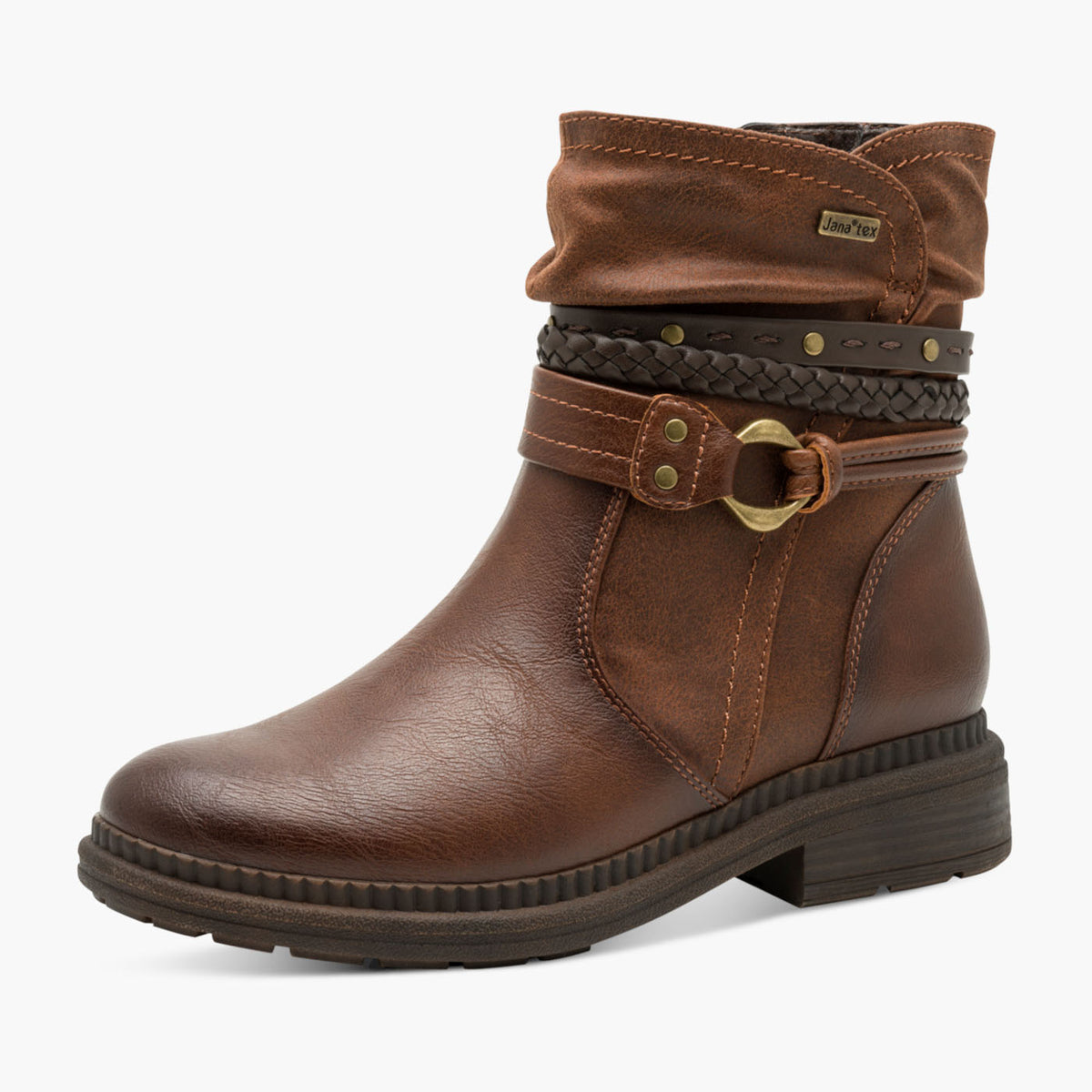Jana TEX Vegan Brown Ankle Boots with Braided Strap Detail - Leavys Shoes