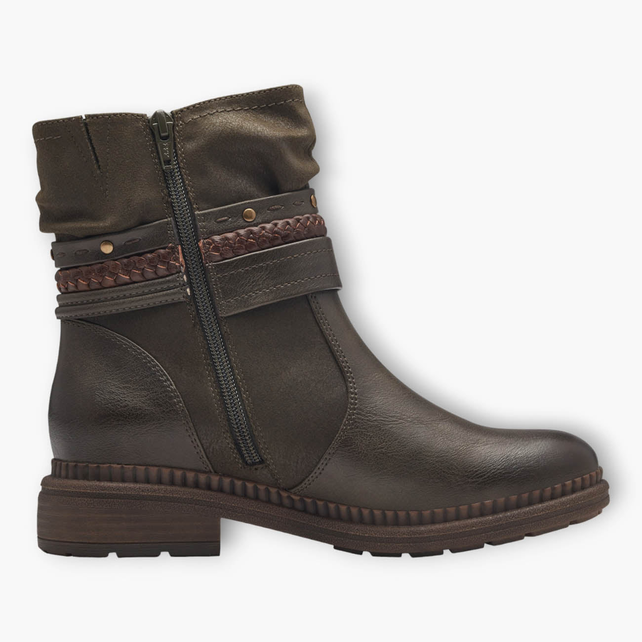 Jana Olive Vegan Boots with Chunky Sole and Chain Detail