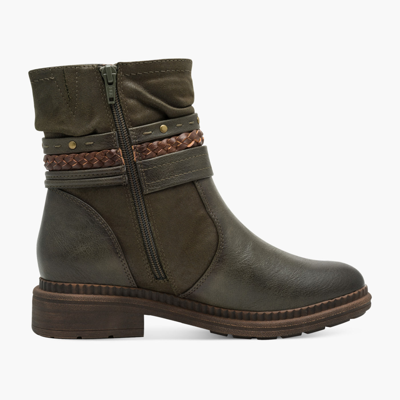 Jana Green Vegan TEX Boots with Braided Strap Detail - Leavys Shoes