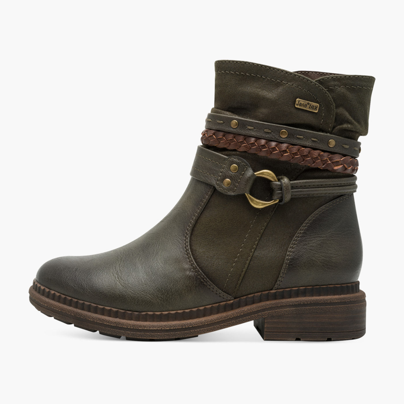 Jana Green Vegan TEX Boots with Braided Strap Detail - Leavys Shoes