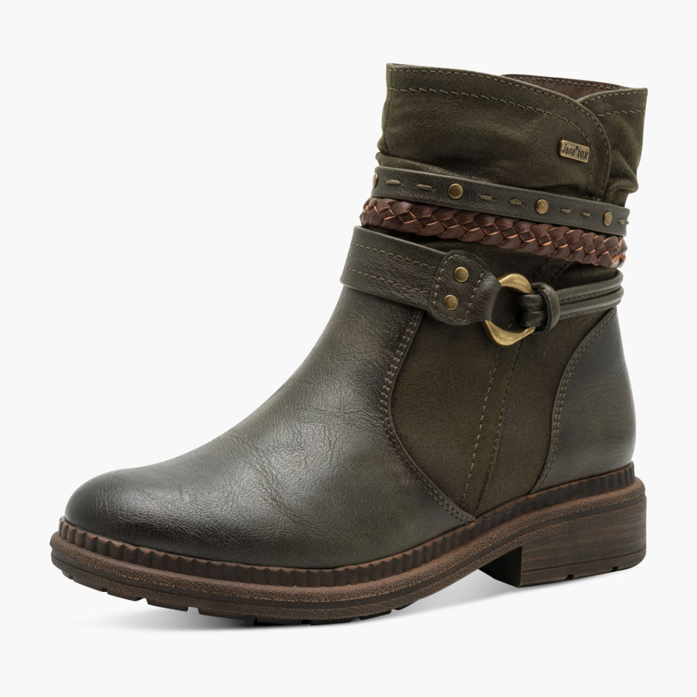 Jana Green Vegan TEX Boots with Braided Strap Detail - Leavys Shoes