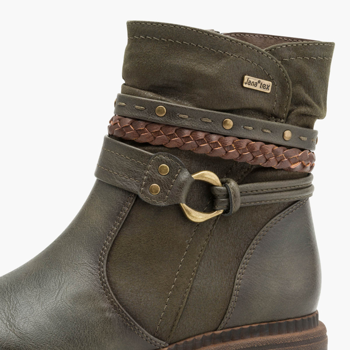 Jana Green Vegan TEX Boots with Braided Strap Detail - Leavys Shoes