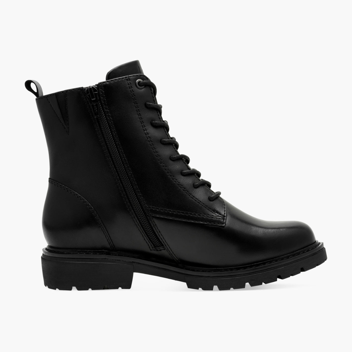 Jana Black Lace-Up Vegan Ankle Boots with Zip & 30mm Heel - Leavys Shoes