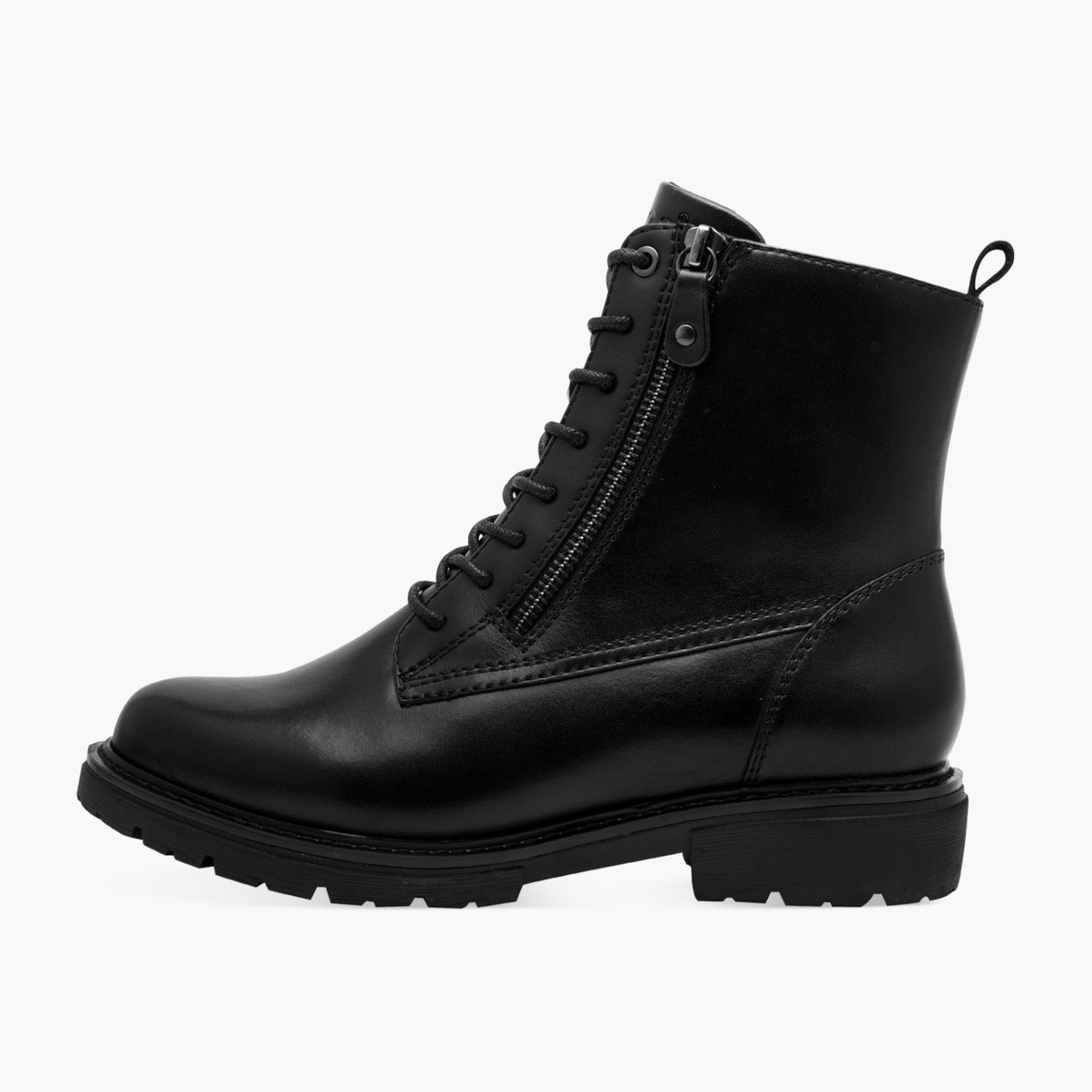 Jana Black Lace-Up Vegan Ankle Boots with Zip & 30mm Heel - Leavys Shoes