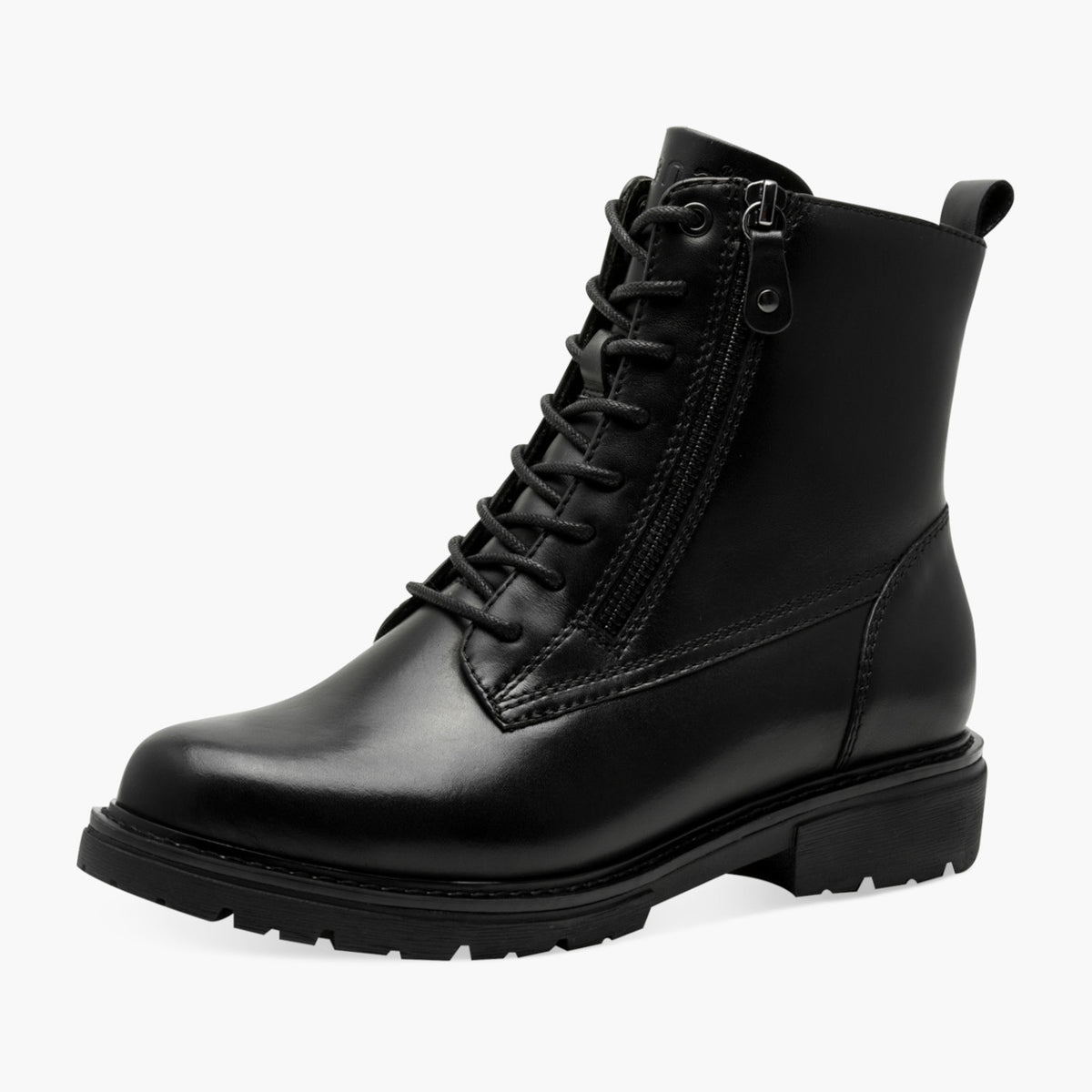 Jana Black Lace-Up Vegan Ankle Boots with Zip & 30mm Heel - Leavys Shoes