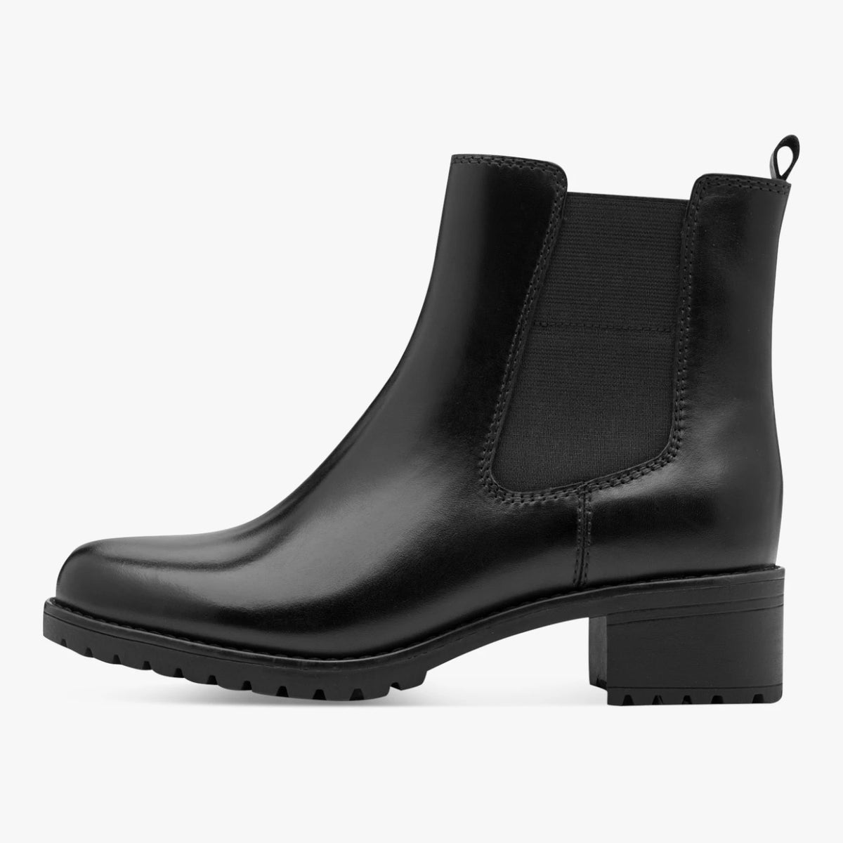 Jana Black Leather Wide Fit Chelsea Ankle Boots