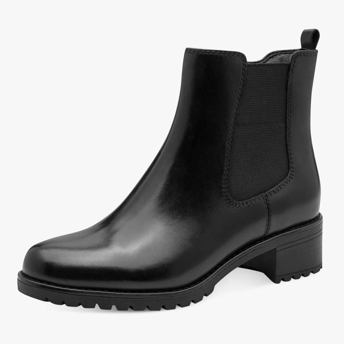 Jana Black Leather Wide Fit Chelsea Ankle Boots