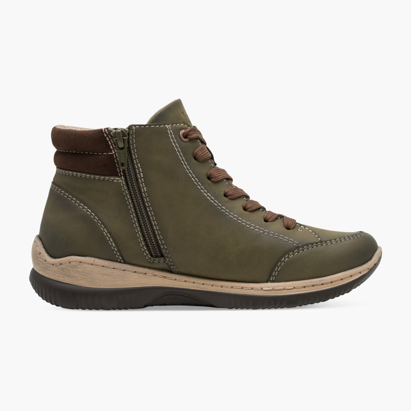 Jana Vegan TEX Green Lace-Up Ankle Boot with Zippers - Leavys Shoes