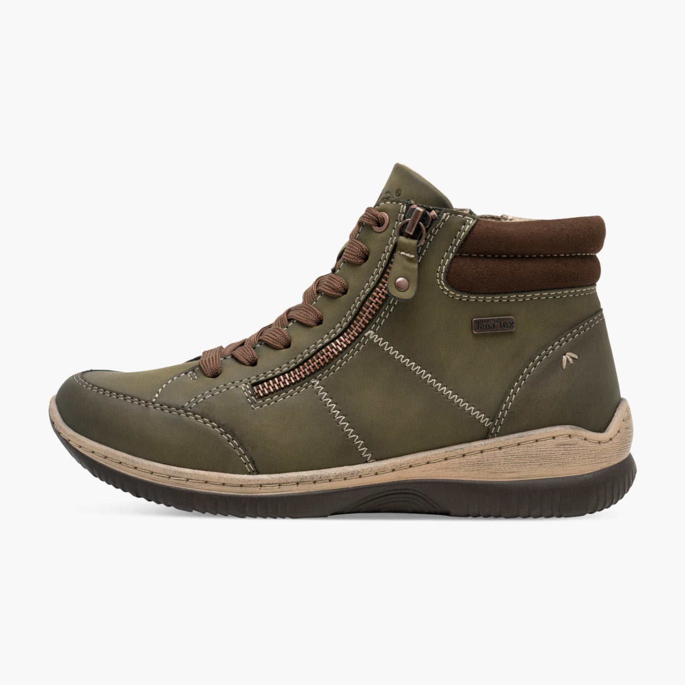 Jana Vegan TEX Green Lace-Up Ankle Boot with Zippers - Leavys Shoes