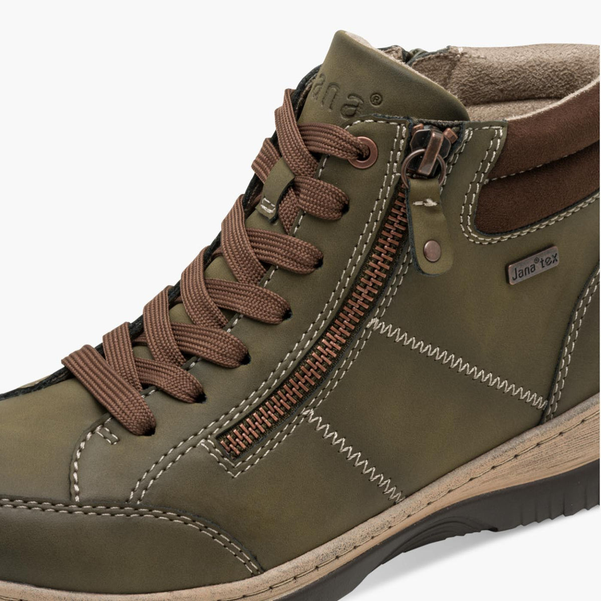 Jana Vegan TEX Green Lace-Up Ankle Boot with Zippers - Leavys Shoes