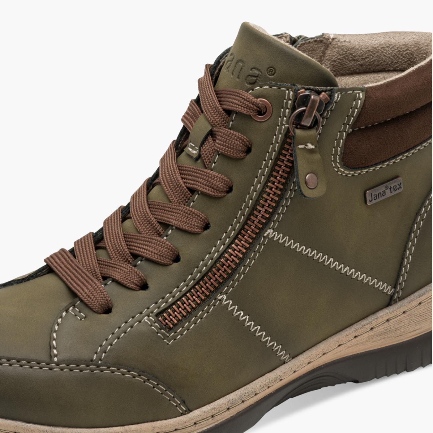 Jana Vegan TEX Green Lace-Up Ankle Boot with Zippers - Leavys Shoes