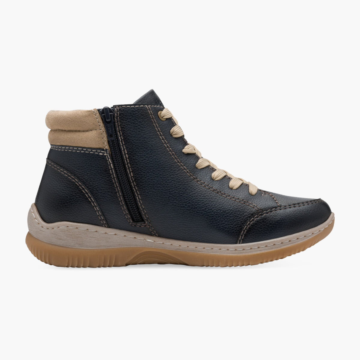 Jana TEX Vegan Navy Casual Boots with Beige Accents - Leavys Shoes