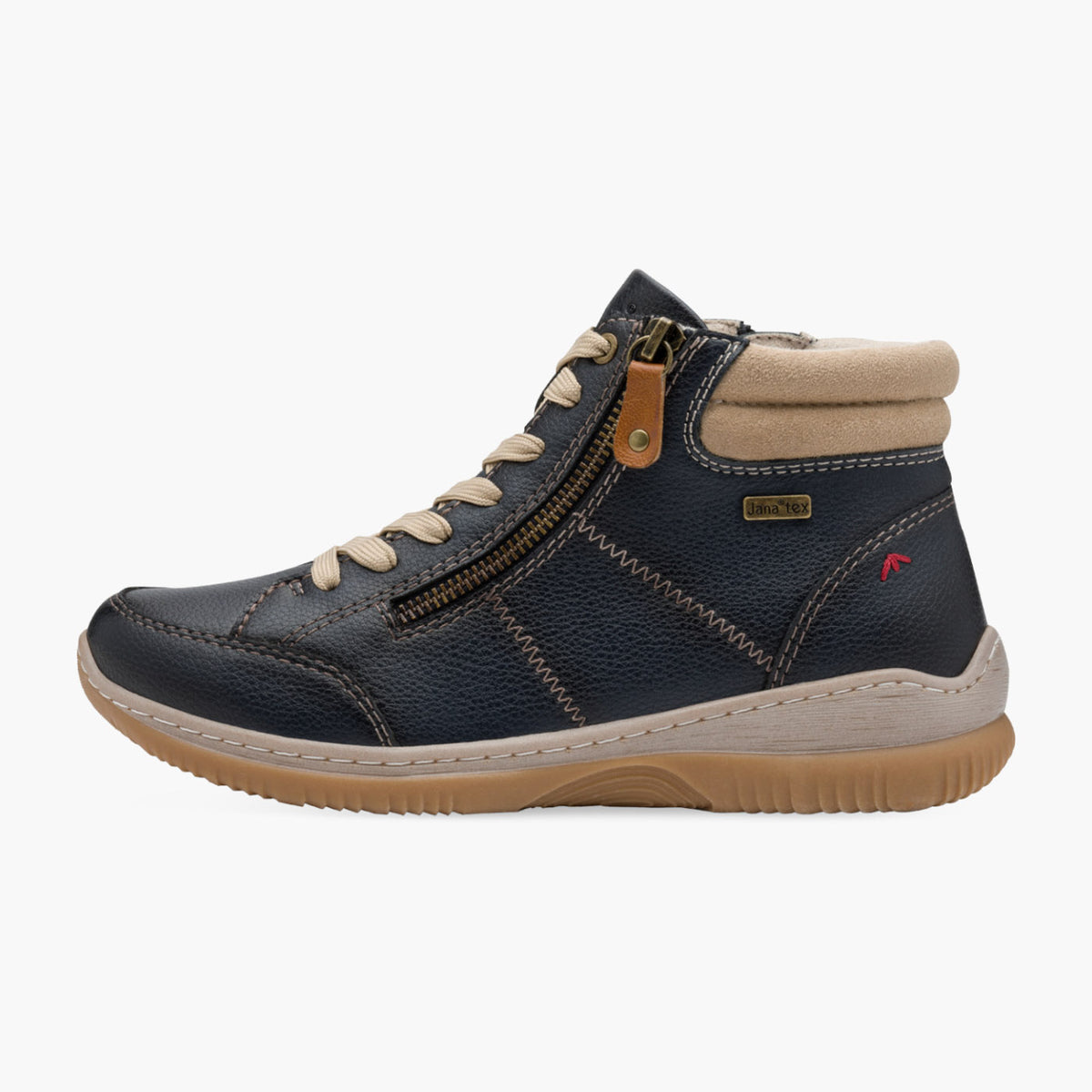 Jana TEX Vegan Navy Casual Boots with Beige Accents - Leavys Shoes