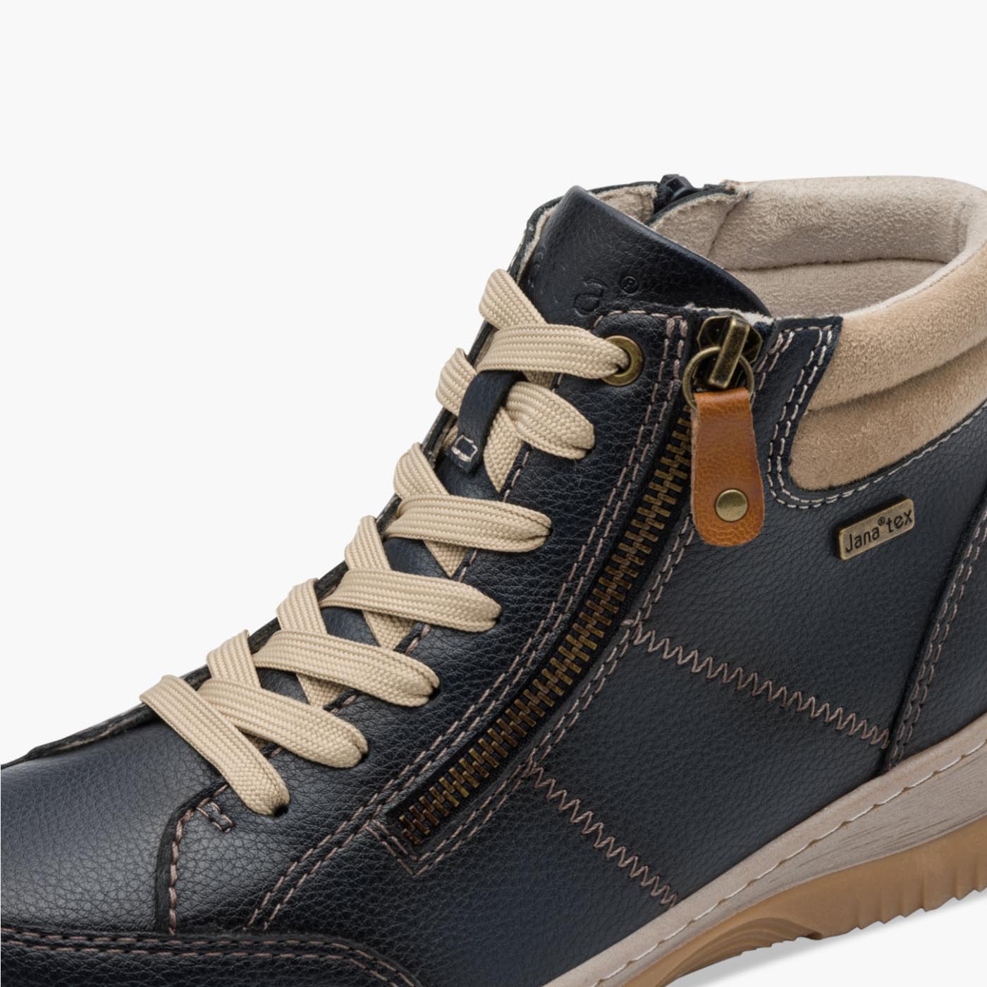 Jana TEX Vegan Navy Casual Boots with Beige Accents - Leavys Shoes