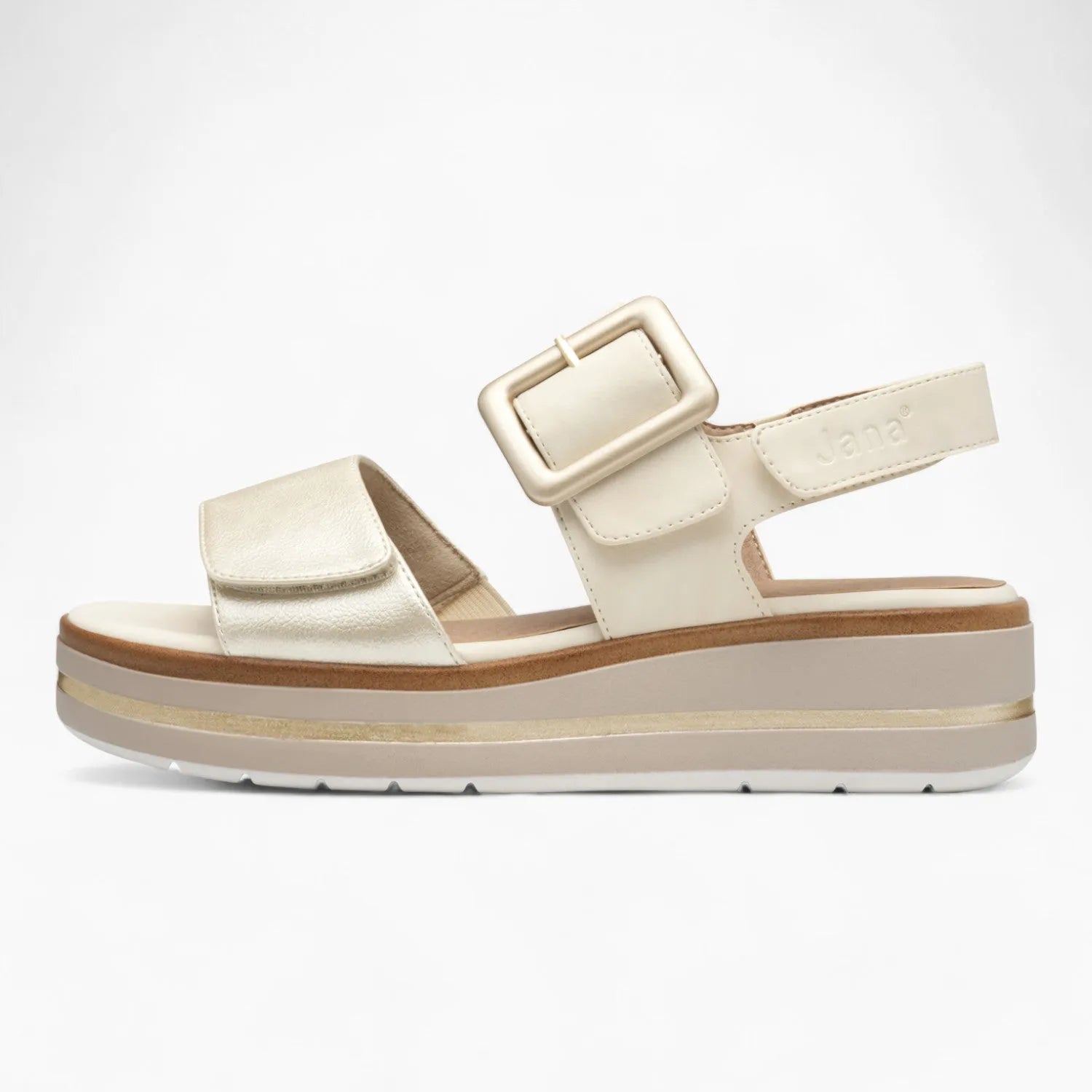 Jana Softline Gold Summer Sandal – Wide Fit & Elegant Buckle Design - Leavys Shoes