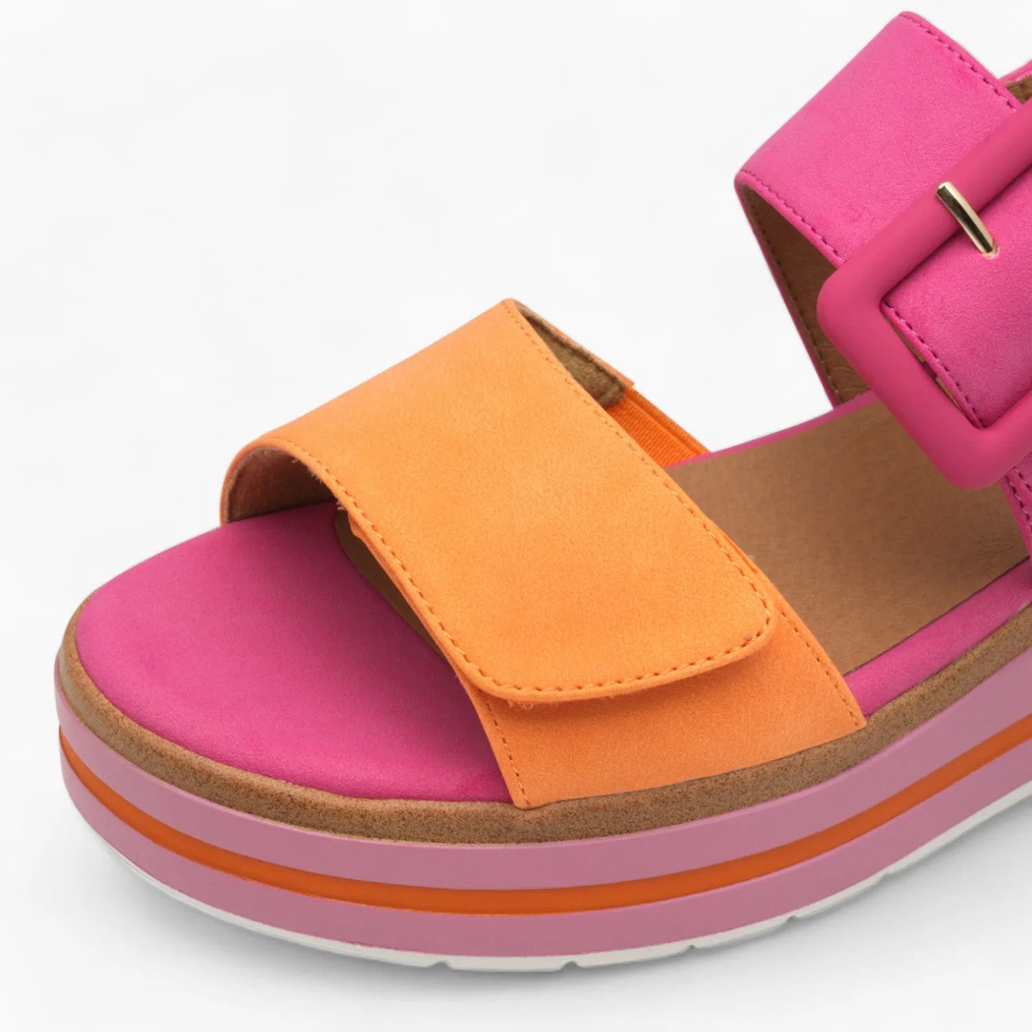 Jana Softline Fuchsia and Orange Sandal – Wide Fit & Bold Matte Design - Leavys Shoes