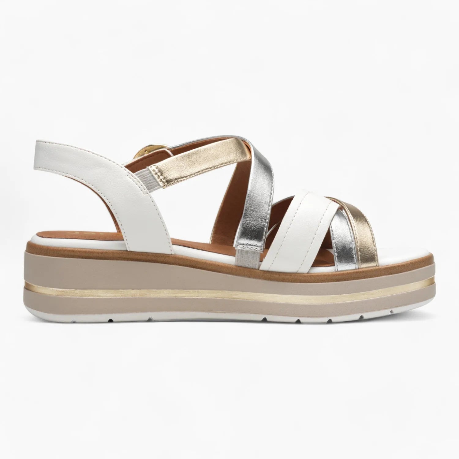 Jana Softline White Metallic Sandals – Wide Fit with Velcro Comfort - Leavys Shoes